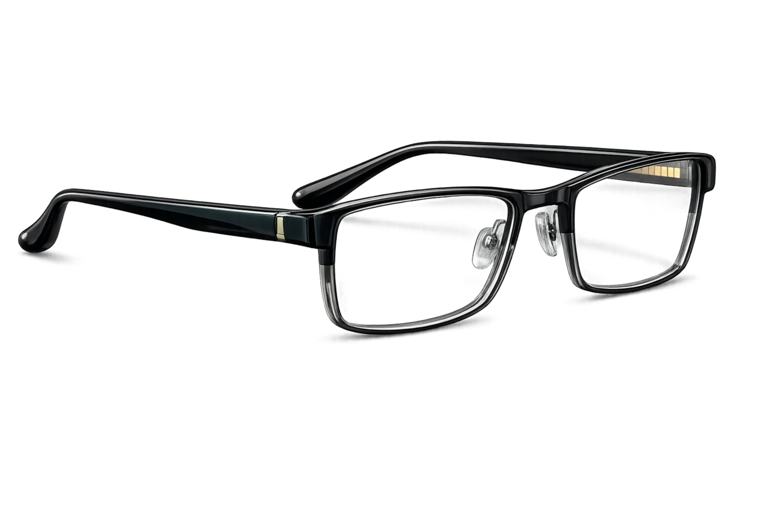 Black Rectangular Eyeglasses with Green Accent Temples | Full-Rim Acetate Optical Frames for Men