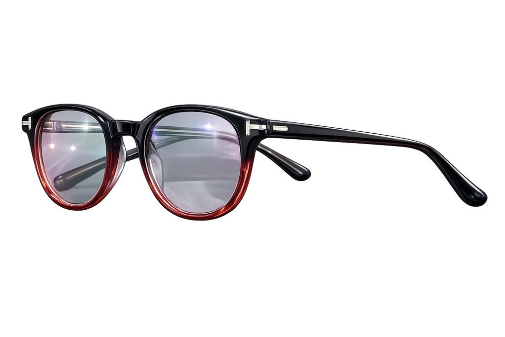 Black & Red Gradient Round Eyeglasses with Anti-Reflective Coated Lenses | Full-Rim Acetate Optical Frames for Men & Women