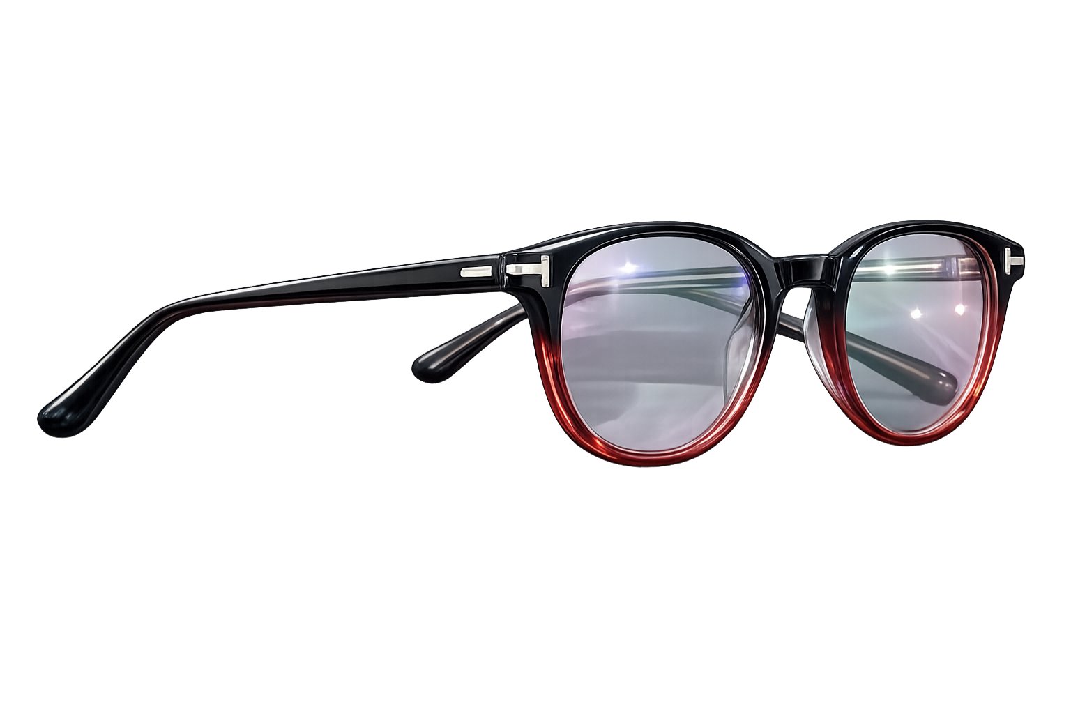 Black & Red Gradient Round Eyeglasses with Anti-Reflective Coated Lenses | Full-Rim Acetate Optical Frames for Men & Women