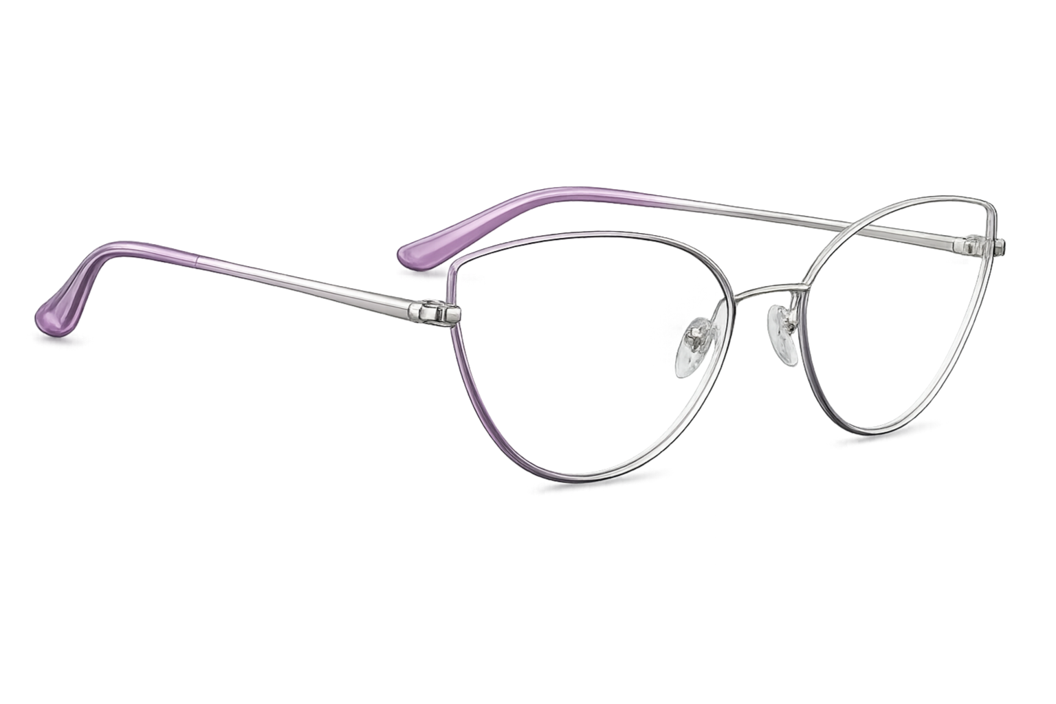 Silver to Purple Gradient Cat-Eye Eyeglasses | Full-Rim Thin Metal Optical Frames for Women