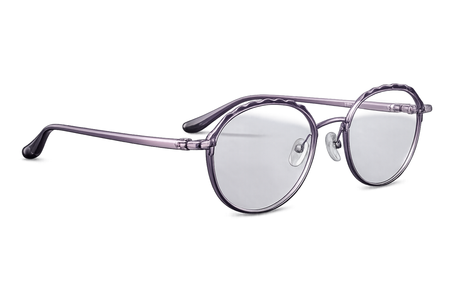 Purple Round Metal Eyeglasses with Scalloped Rim | Full-Rim Lightweight Optical Frames for Women