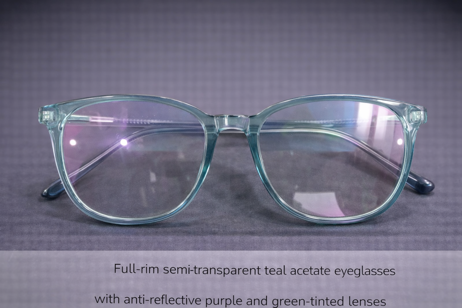 Teal Transparent Acetate Eyeglasses with Anti-Reflective Purple-Green Tint Lenses | Full-Rim Stylish Optical Frames