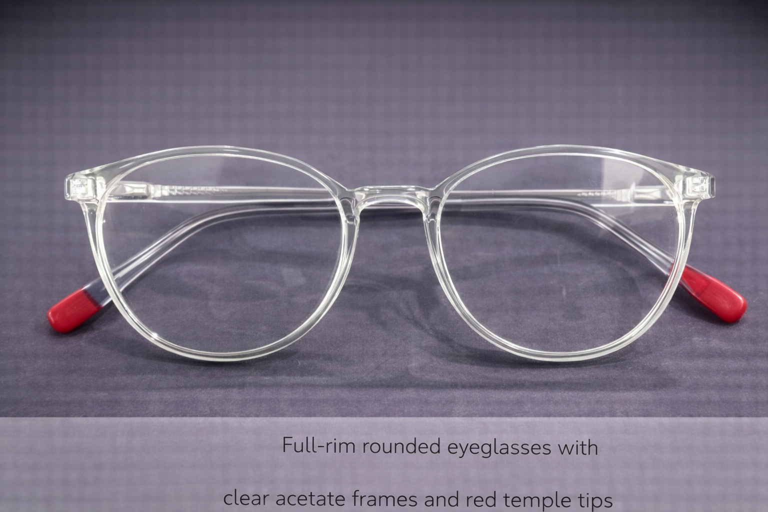 Clear Transparent Round Eyeglasses with Red Temple Tips | Full-Rim Acetate Optical Frames for Men & Women