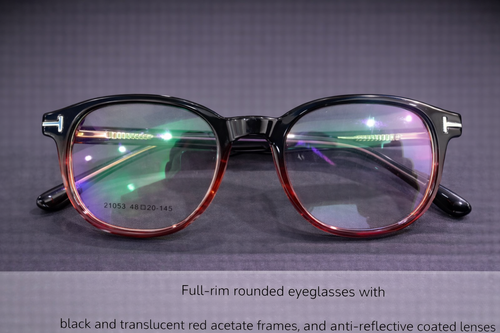 Black & Red Gradient Round Eyeglasses with Anti-Reflective Coated Lenses | Full-Rim Acetate Optical Frames for Men & Women
