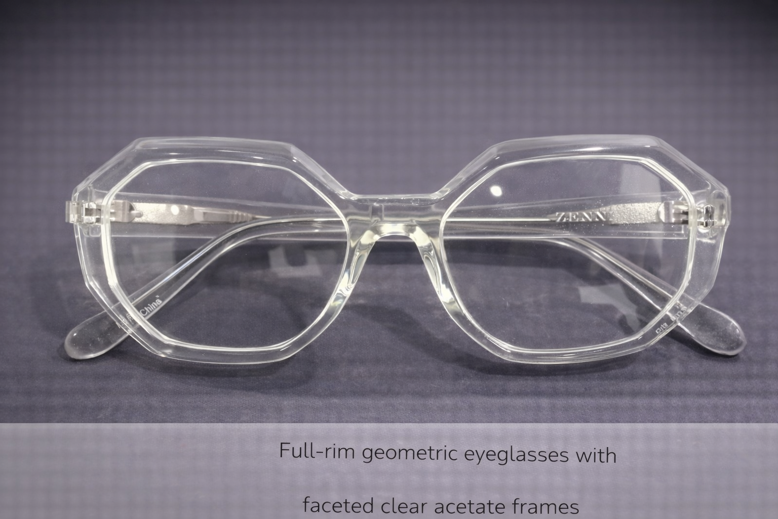 Clear Geometric Eyeglasses with Faceted Acetate Frame | Full-Rim Transparent Optical Frames for Men & Women