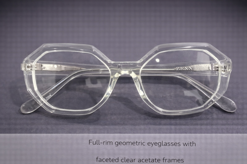 Clear Geometric Eyeglasses with Faceted Acetate Frame | Full-Rim Transparent Optical Frames for Men & Women