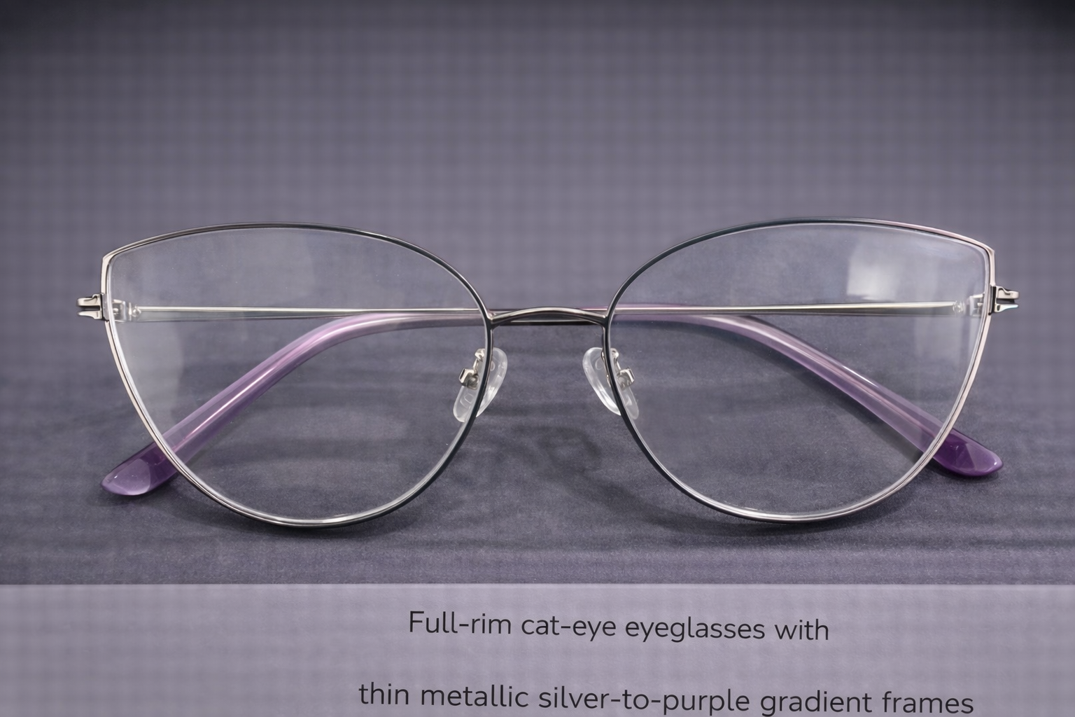 Silver to Purple Gradient Cat-Eye Eyeglasses | Full-Rim Thin Metal Optical Frames for Women