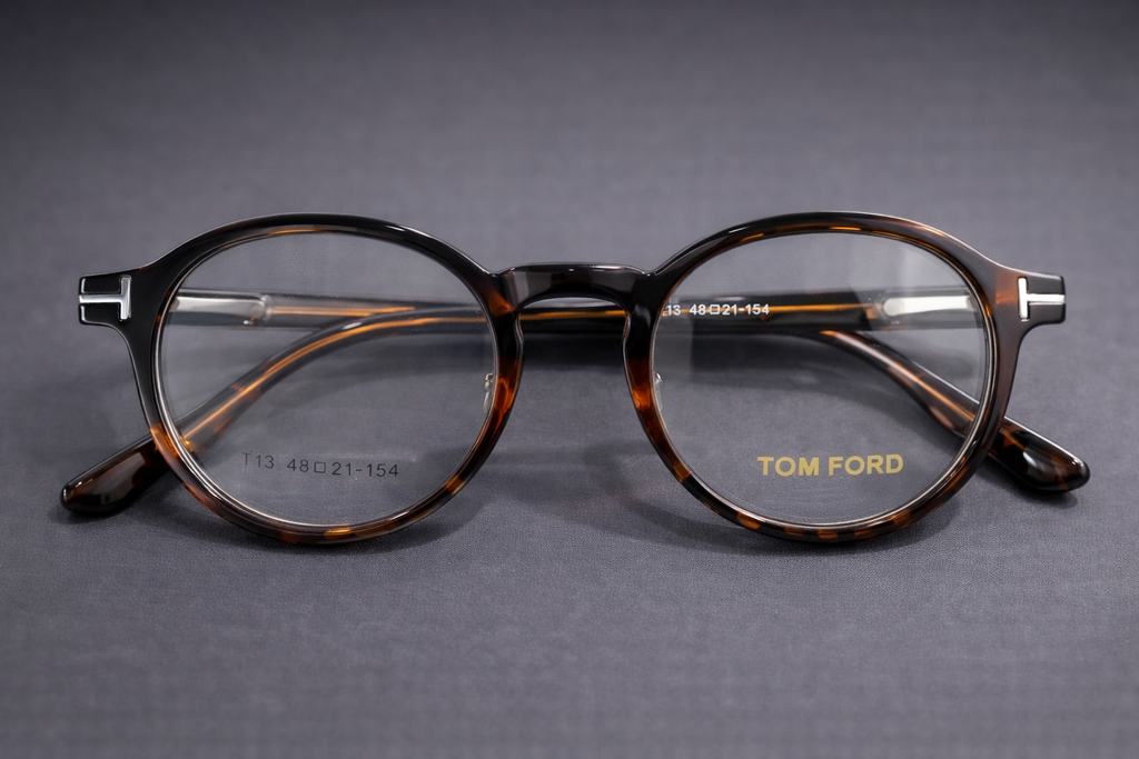 Tortoiseshell Round Acetate Eyeglasses with Metal T-Detail | Full-Rim Classic Optical Frames for Men & Women
