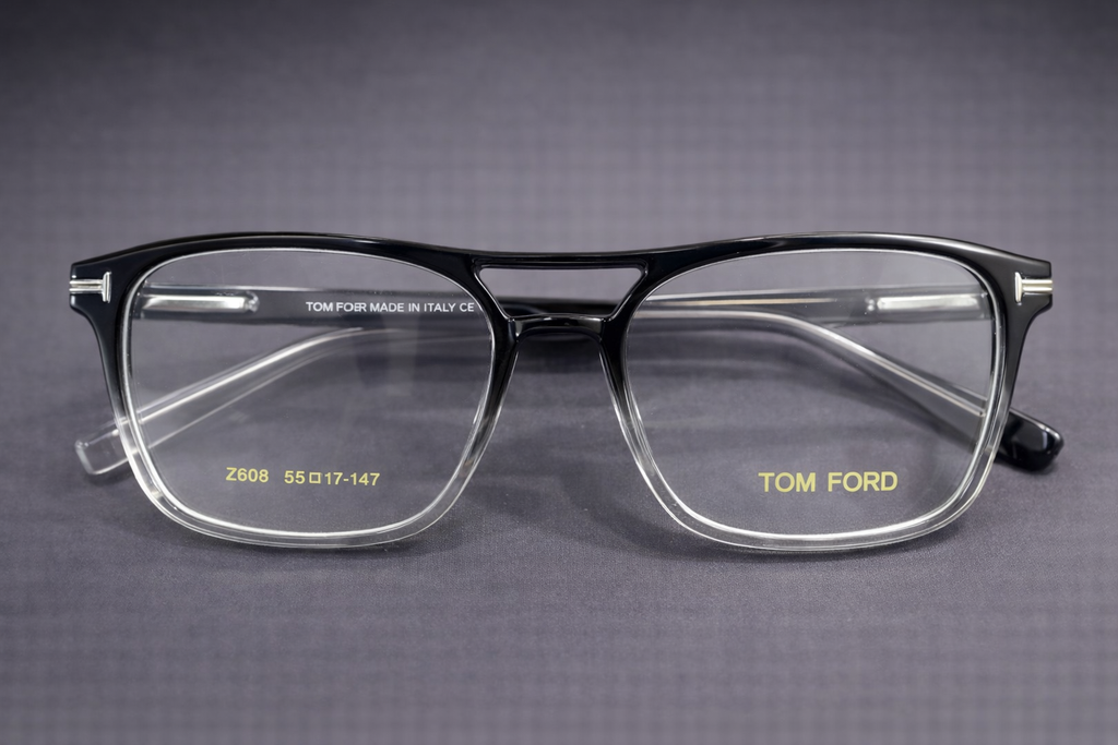 Black & Clear Rectangular Eyeglasses with Double Bridge | Full-Rim Acetate Optical Frames for Men & Women