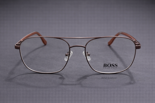 Brown Metal Square Aviator Eyeglasses with Double Bridge | Full-Rim Lightweight Optical Frames for Men