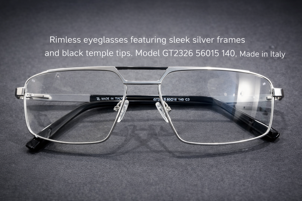 Silver Rimless Rectangular Eyeglasses with Black Temple Tips | Ultra-Light Luxury Optical Frames for Men