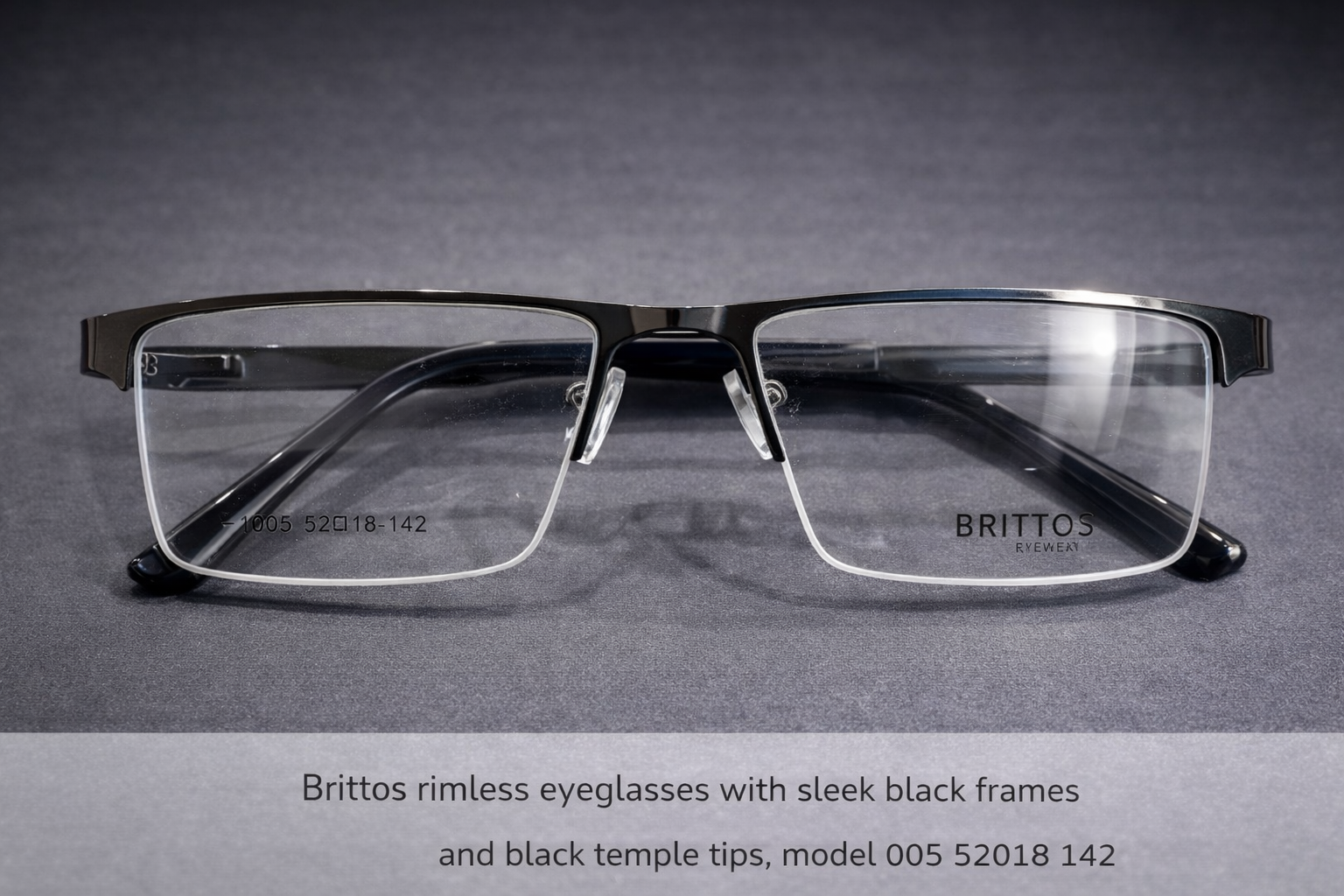 Black Rimless Rectangular Eyeglasses with Black Temple Tips | Ultra-Light Minimalist Optical Frames for Men