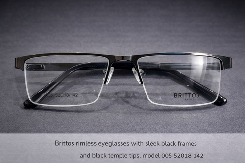 Black Rimless Rectangular Eyeglasses with Black Temple Tips | Ultra-Light Minimalist Optical Frames for Men