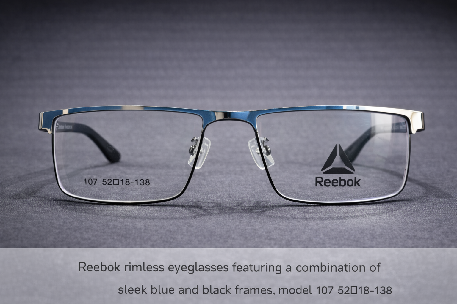 Reebok Blue & Black Rimless Rectangular Eyeglasses | Lightweight Sporty Optical Frames for Men