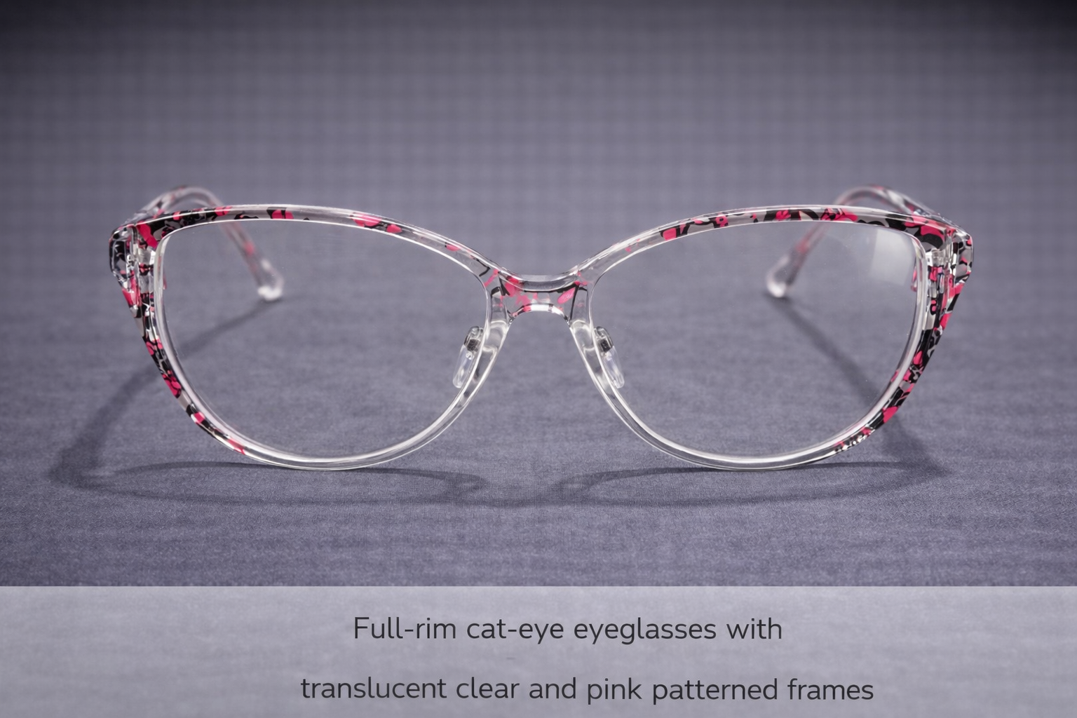 Translucent Pink Patterned Full-Rim Cat-Eye Eyeglasses | Clear Acetate Fashion Optical Frames for Women