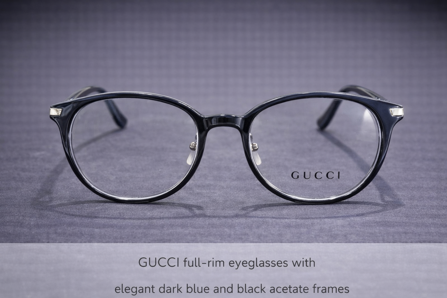 Gucci Full-Rim Round Eyeglasses | Dark Blue & Black Acetate Designer Optical Frames