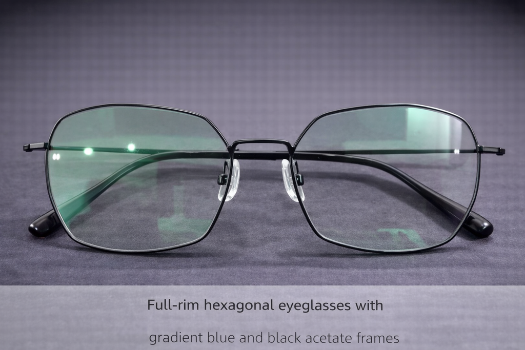 Full-Rim Hexagonal Eyeglasses | Gradient Blue & Black Metal Optical Frames