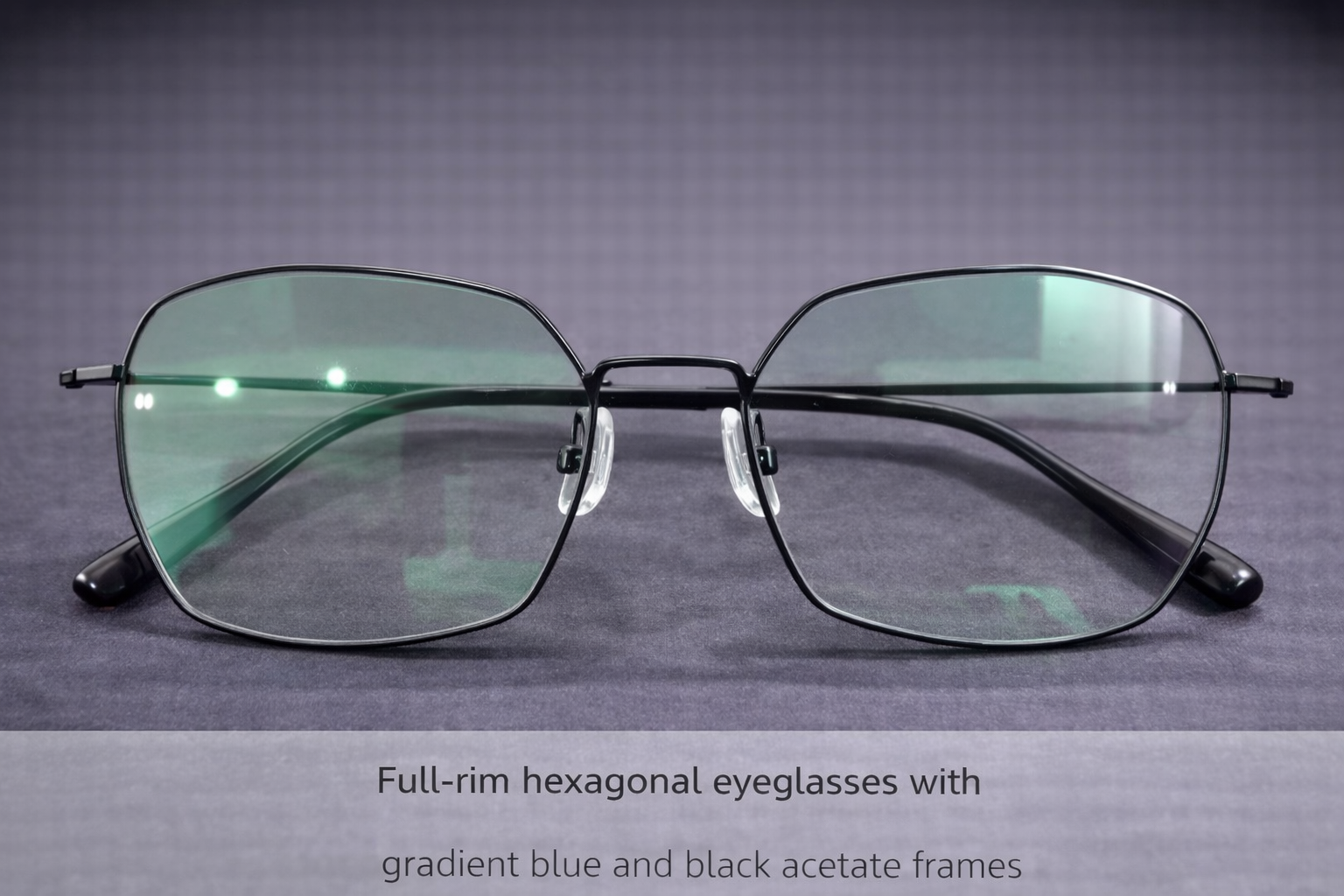 Full-Rim Hexagonal Eyeglasses | Gradient Blue & Black Metal Optical Frames