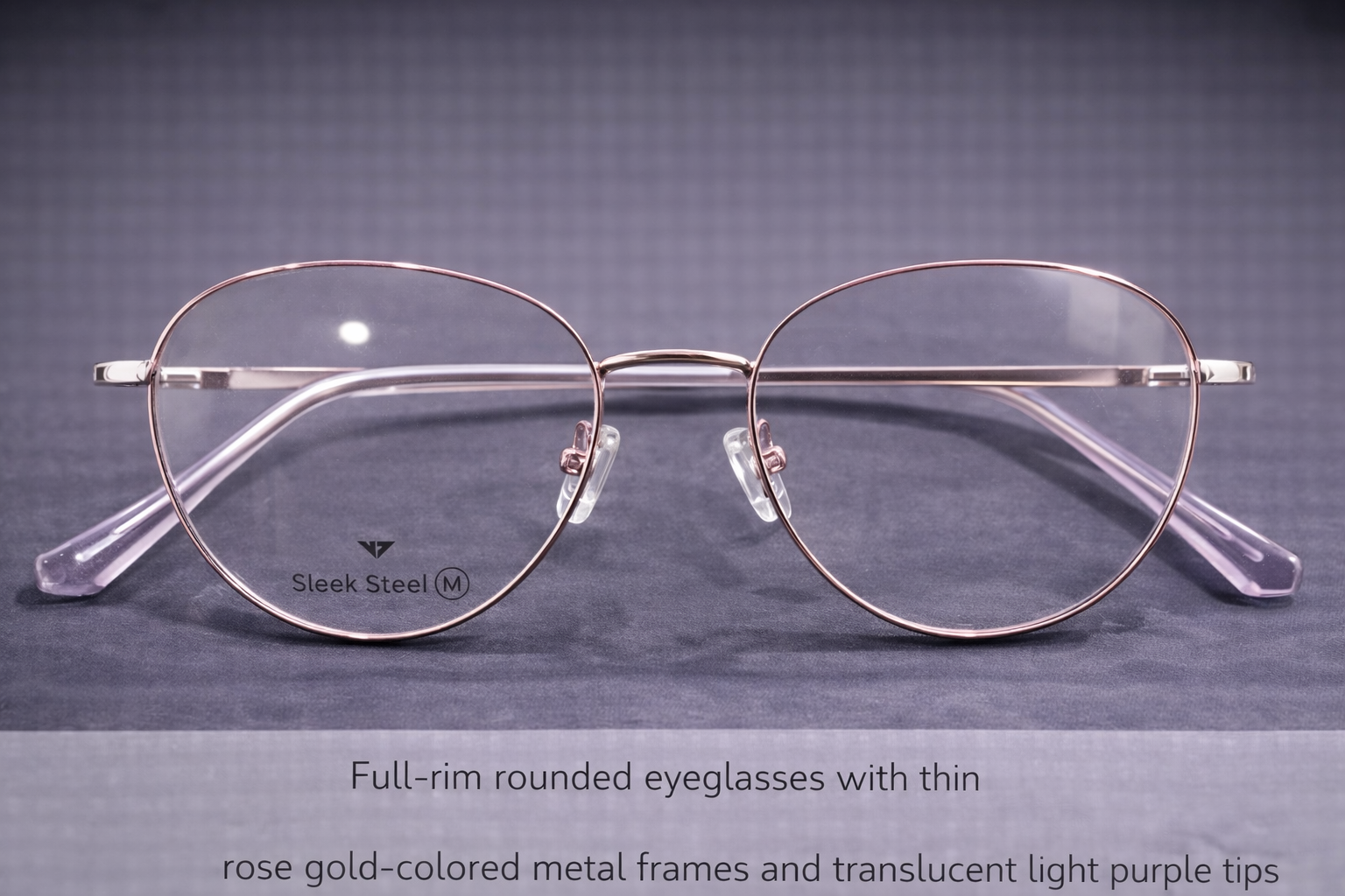 Full-Rim Round Eyeglasses | Rose Gold Metal Optical Frames with Clear Purple Temples