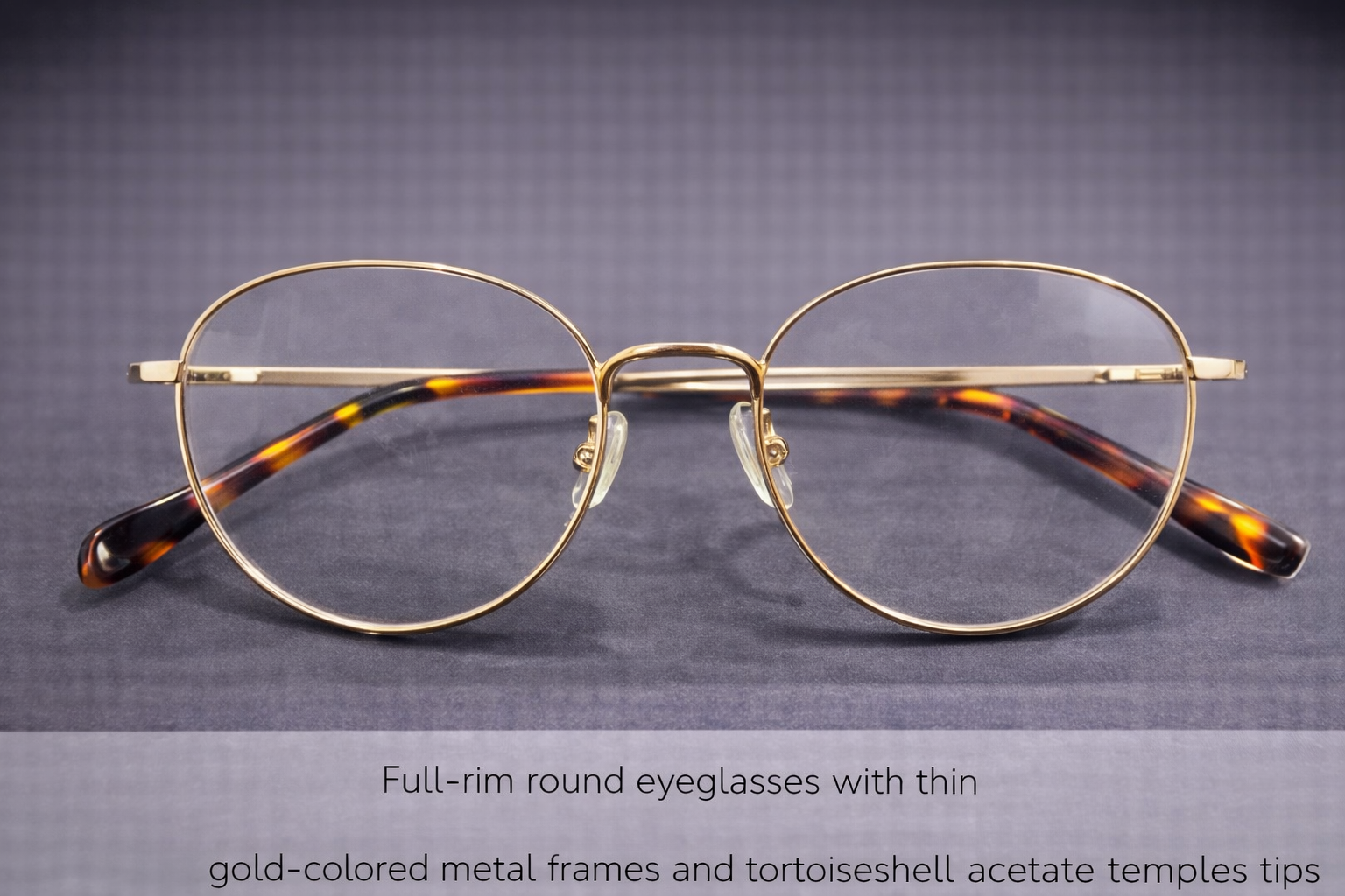 Full-Rim Round Eyeglasses | Gold Metal Optical Frames with Tortoiseshell Temple Tips