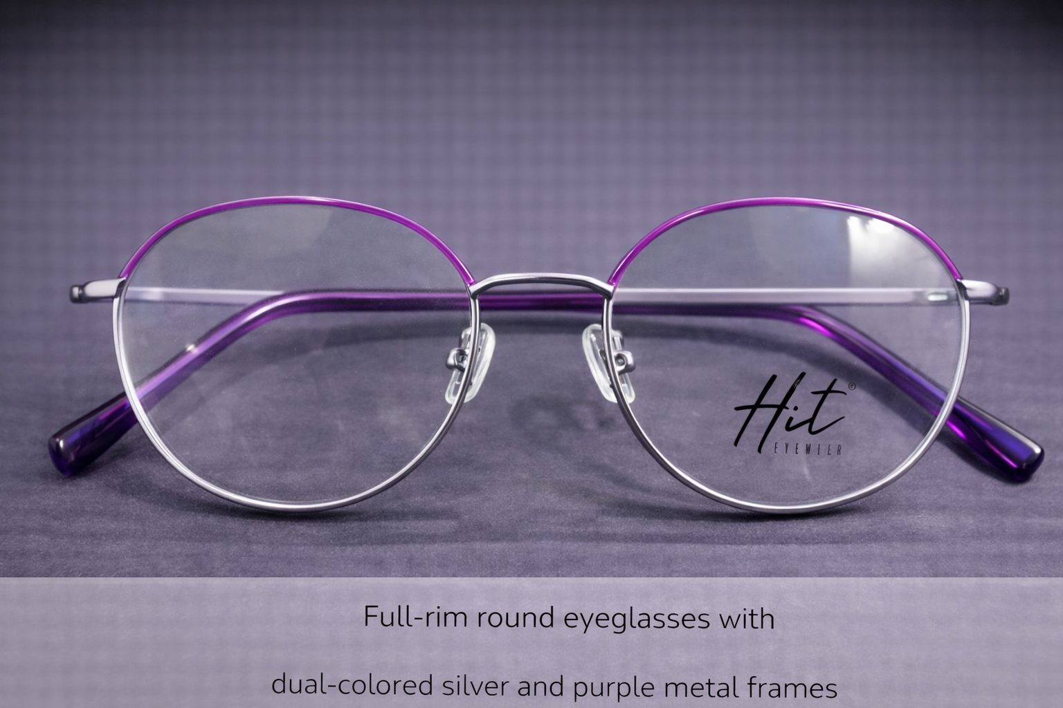 Full-Rim Round Eyeglasses | Dual-Tone Silver & Purple Metal Optical Frames
