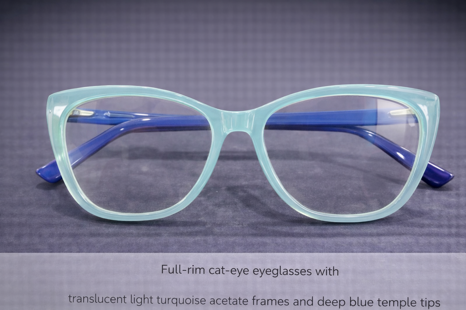 Full-Rim Cat-Eye Eyeglasses | Translucent Turquoise Acetate Frames with Deep Blue Temples