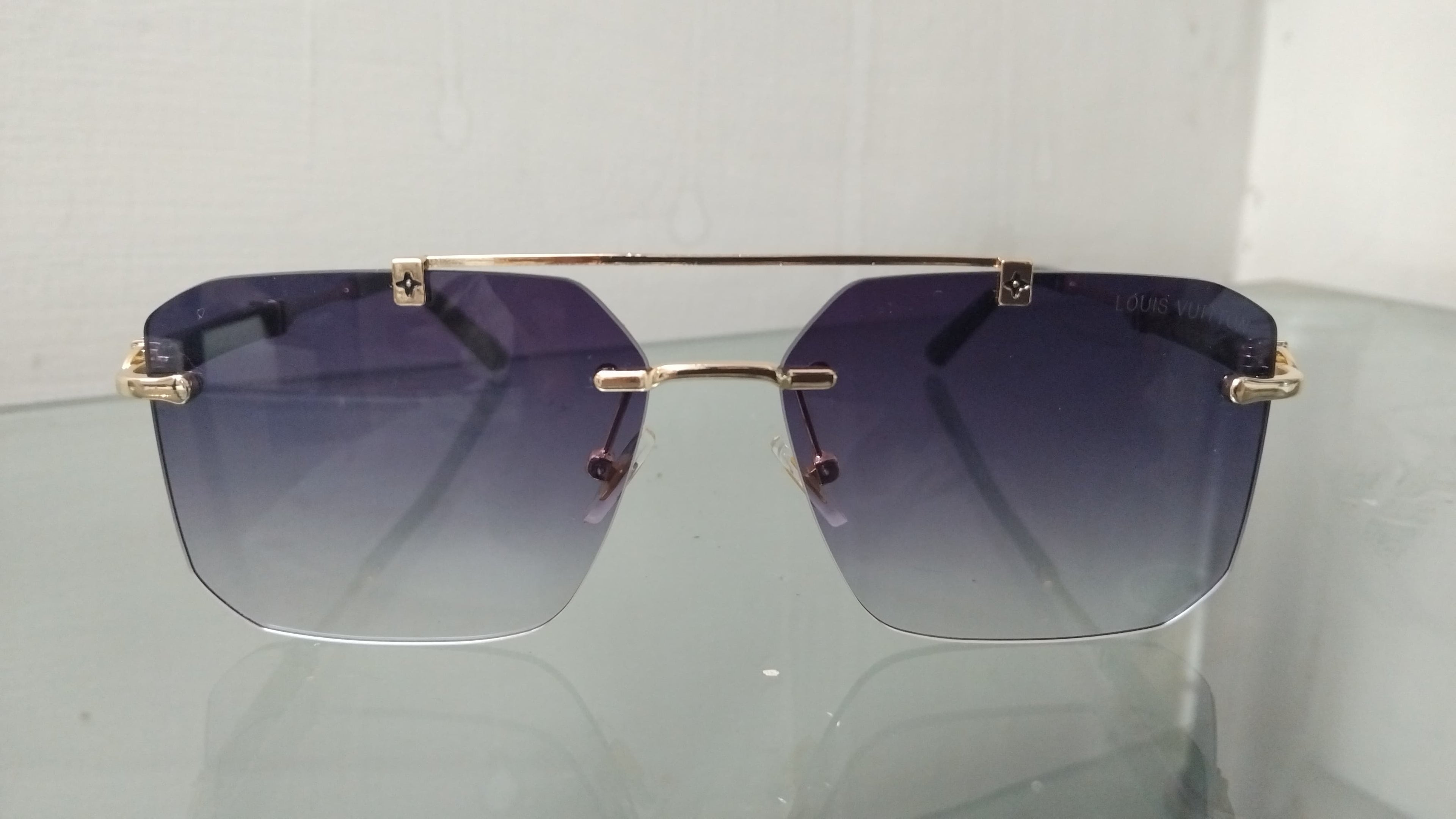 Rimless Square Sunglasses with Gradient Purple Lenses – Luxury Designer UV Protection Shades