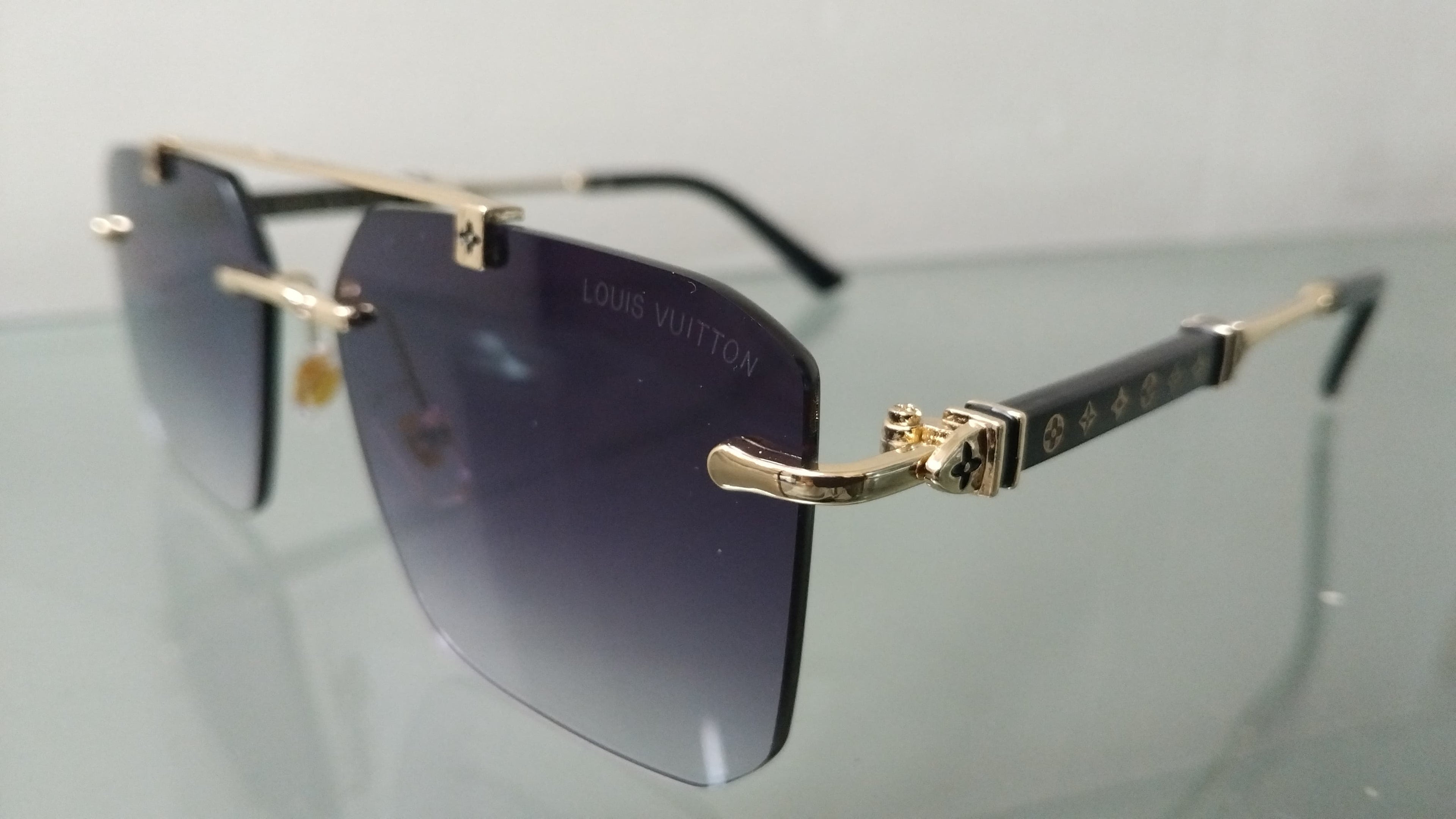 Rimless Square Sunglasses with Gradient Purple Lenses – Luxury Designer UV Protection Shades