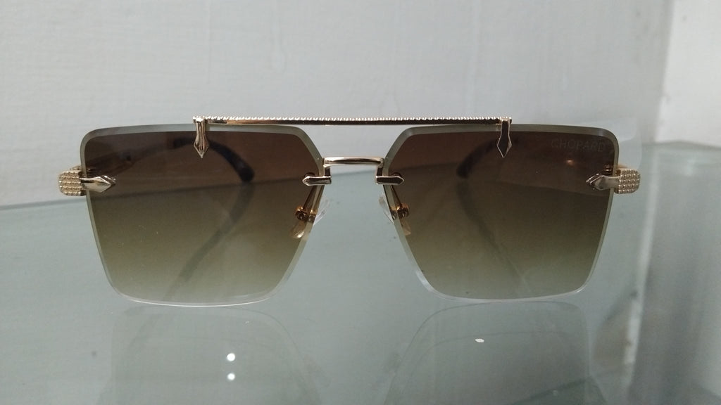 Rimless Square Sunglasses – Gold Metal Frame with Brown Gradient Lenses Luxury Designer Shades