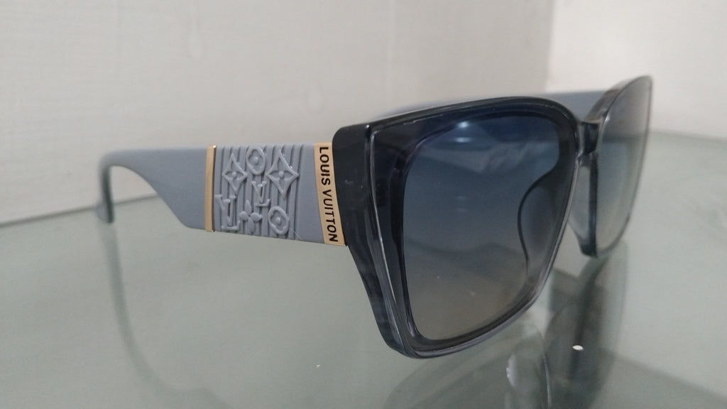 Square Sunglasses – Transparent Grey Frame with Monogram Temple Luxury Designer Shades