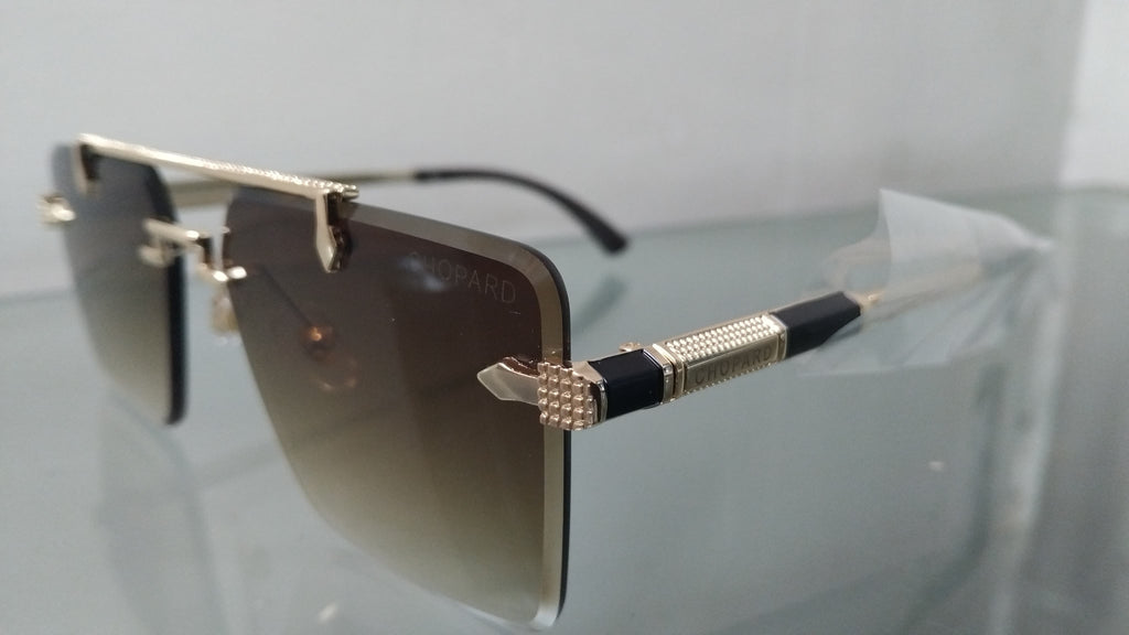 Rimless Square Sunglasses – Gold Metal Frame with Brown Gradient Lenses Luxury Designer Shades