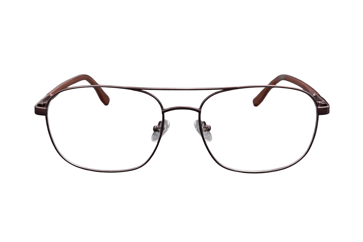 Brown Metal Square Aviator Eyeglasses with Double Bridge | Full-Rim Lightweight Optical Frames for Men