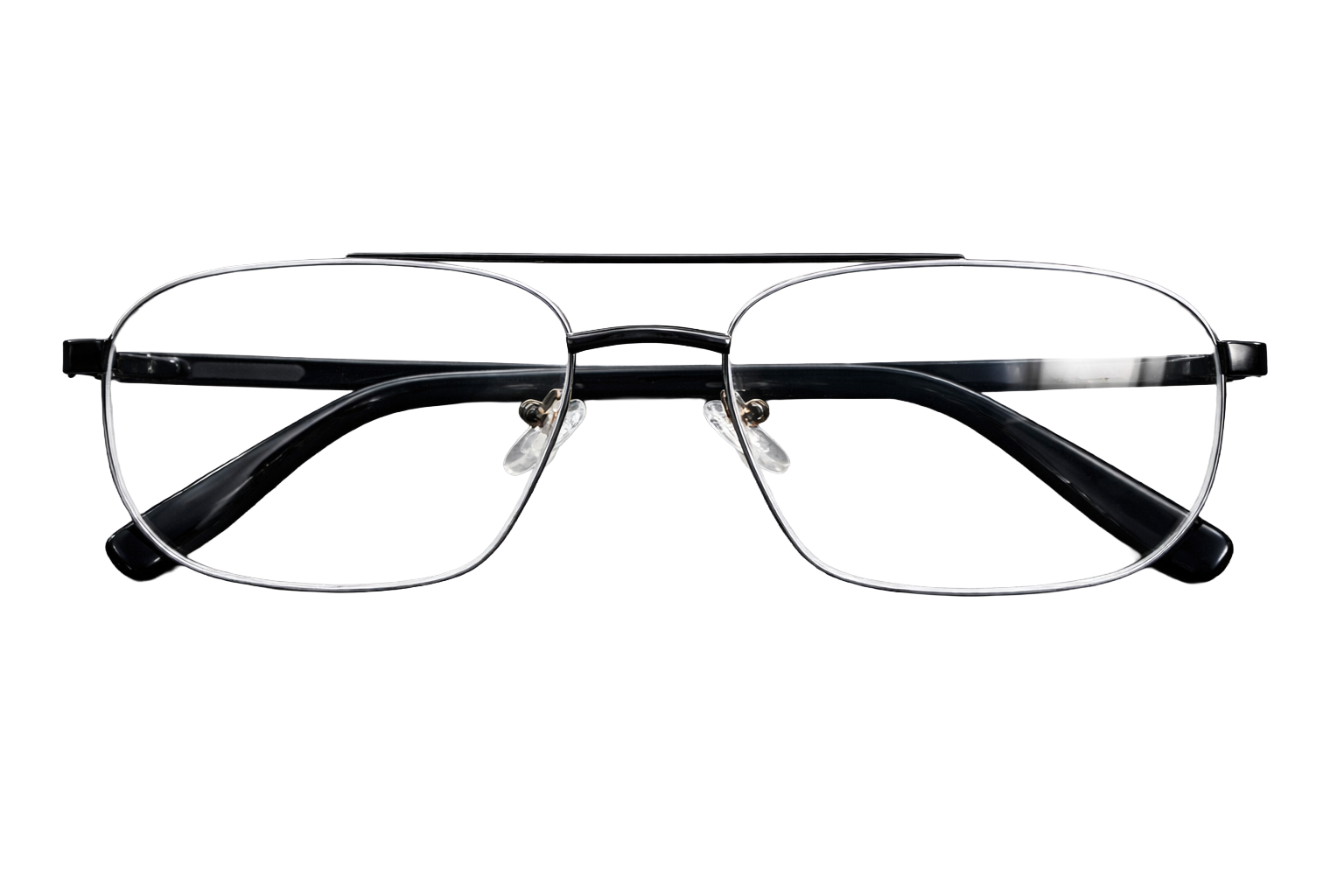 Silver Rectangular Metal Eyeglasses with Double Bridge | Full-Rim Lightweight Optical Frames for Men