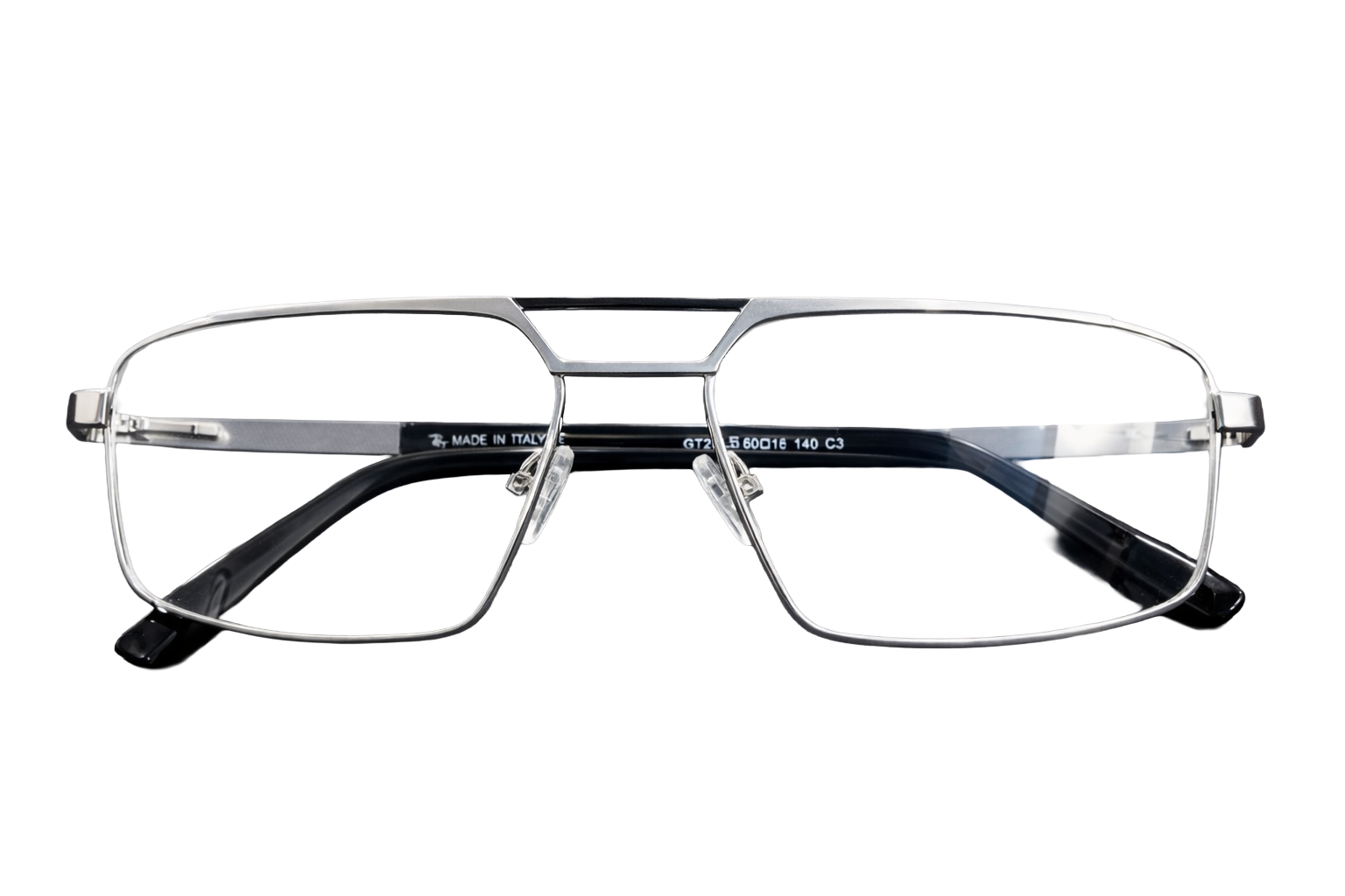 Silver Rimless Rectangular Eyeglasses with Black Temple Tips | Ultra-Light Luxury Optical Frames for Men