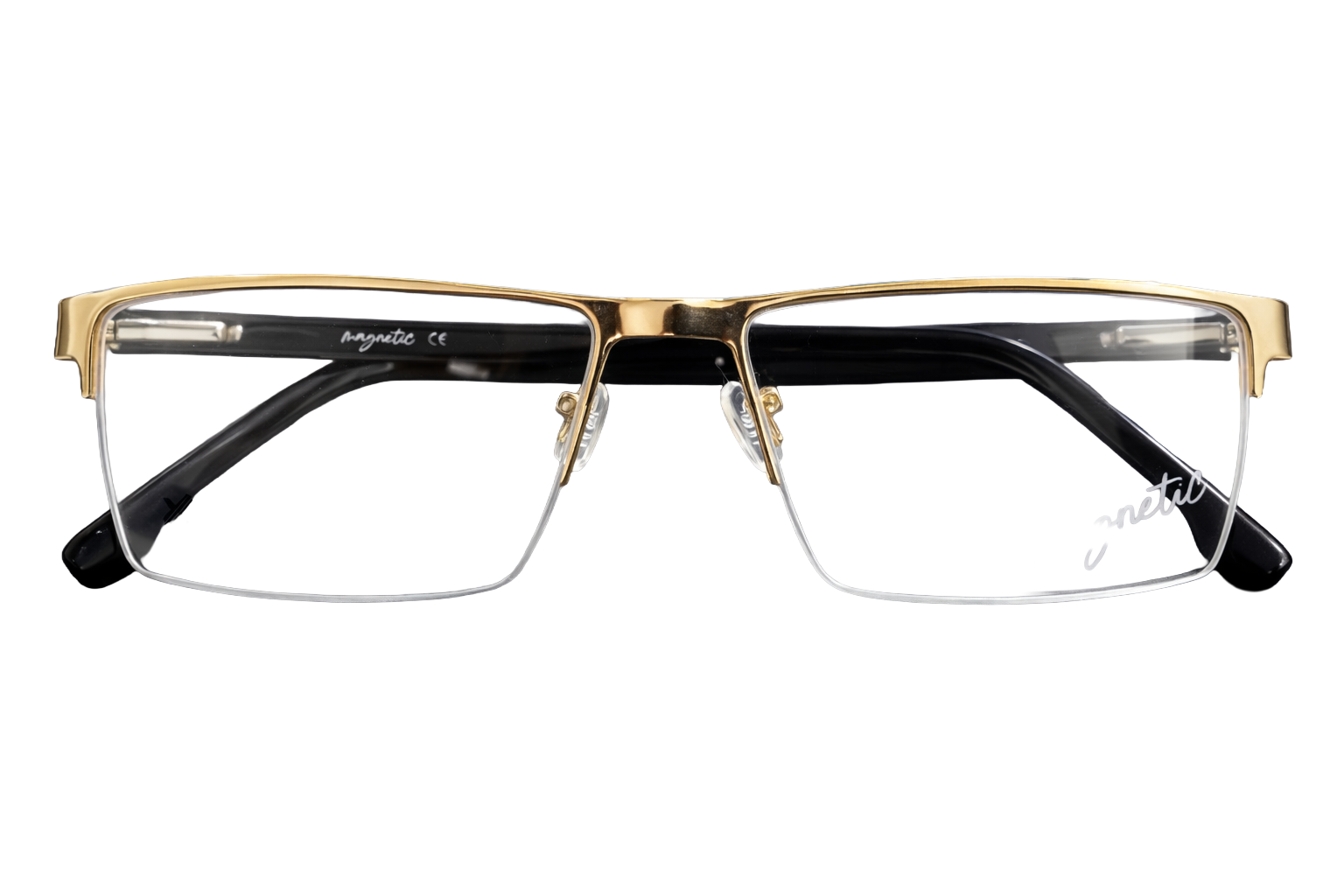Gold Rimless Rectangular Magnetic Eyeglasses with Black Temple Tips | Ultra-Light Luxury Optical Frames for Men