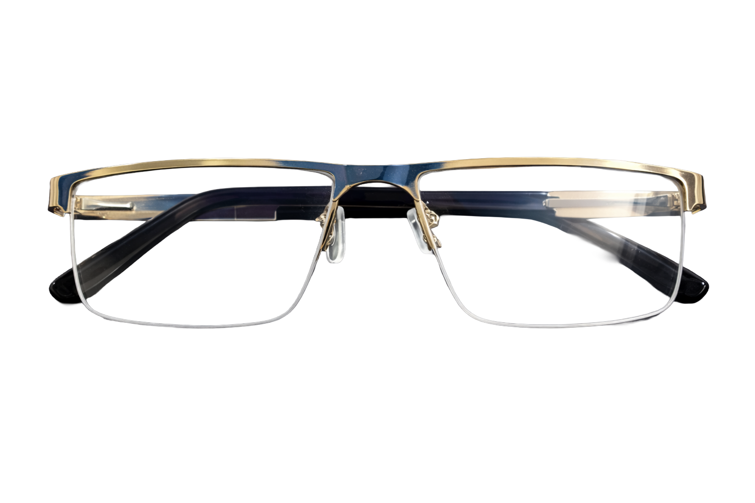Gold & Blue Rimless Rectangular Eyeglasses with Black Temple Tips | Luxury Lightweight Optical Frames for Men