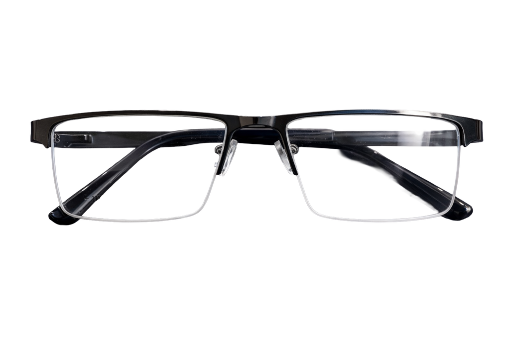 Black Rimless Rectangular Eyeglasses with Black Temple Tips | Ultra-Light Minimalist Optical Frames for Men