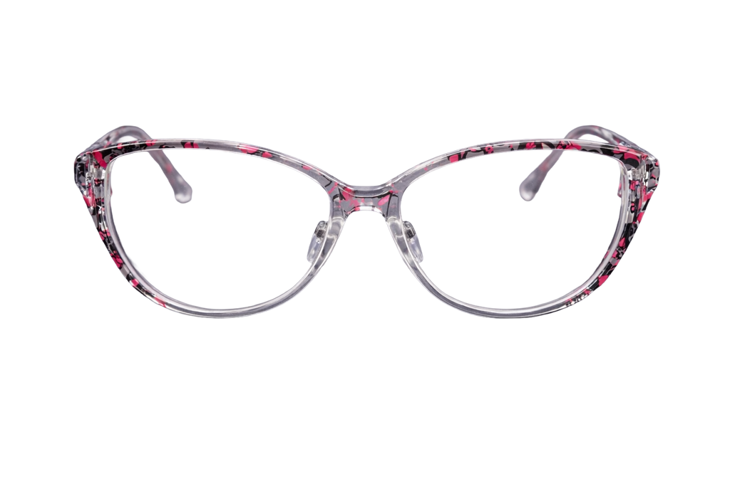 Translucent Pink Patterned Full-Rim Cat-Eye Eyeglasses | Clear Acetate Fashion Optical Frames for Women