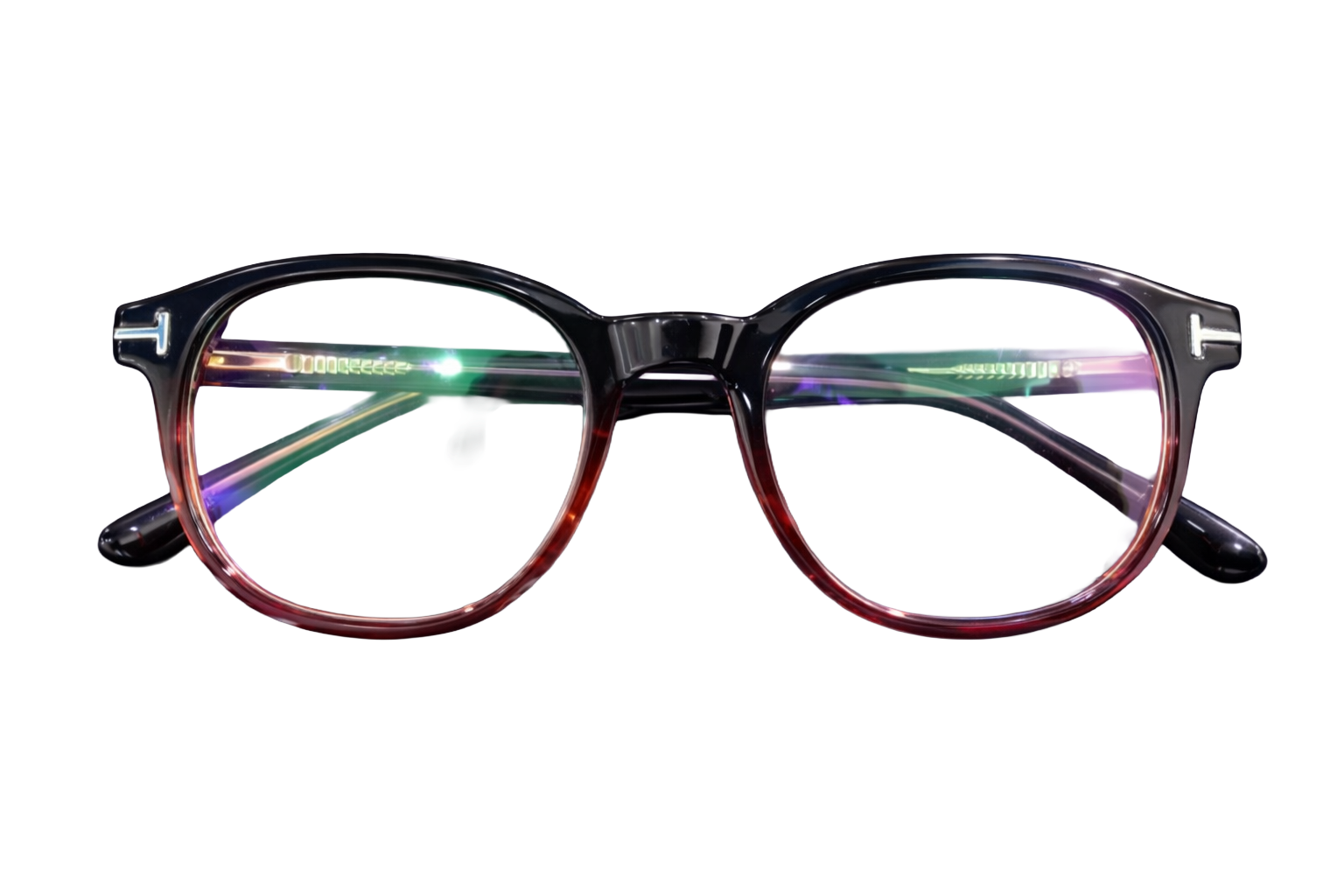 Black & Red Gradient Round Eyeglasses with Anti-Reflective Coated Lenses | Full-Rim Acetate Optical Frames for Men & Women