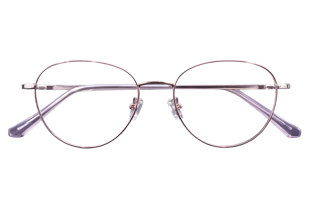 Full-Rim Round Eyeglasses | Rose Gold Metal Optical Frames with Clear Purple Temples