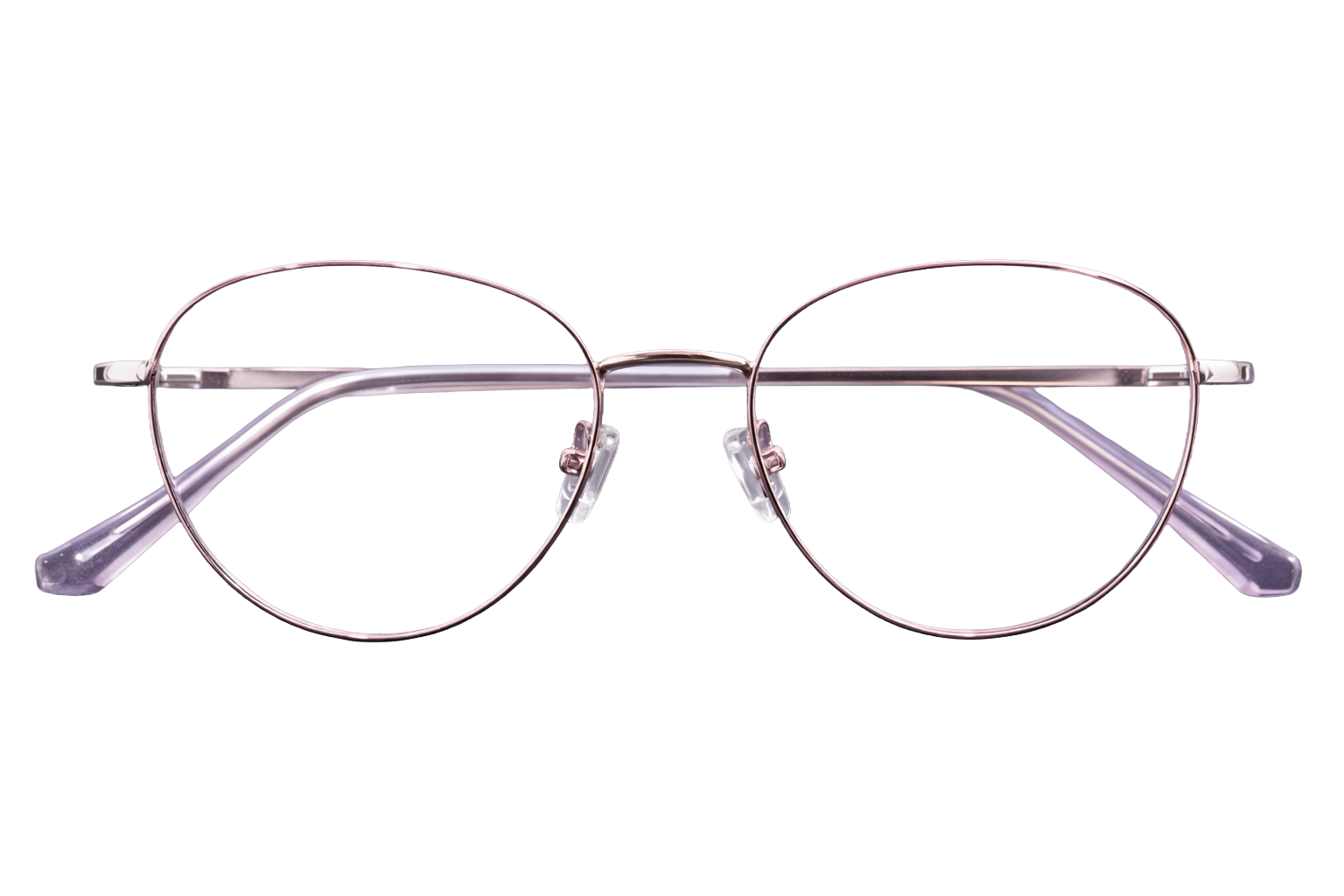 Full-Rim Round Eyeglasses | Rose Gold Metal Optical Frames with Clear Purple Temples