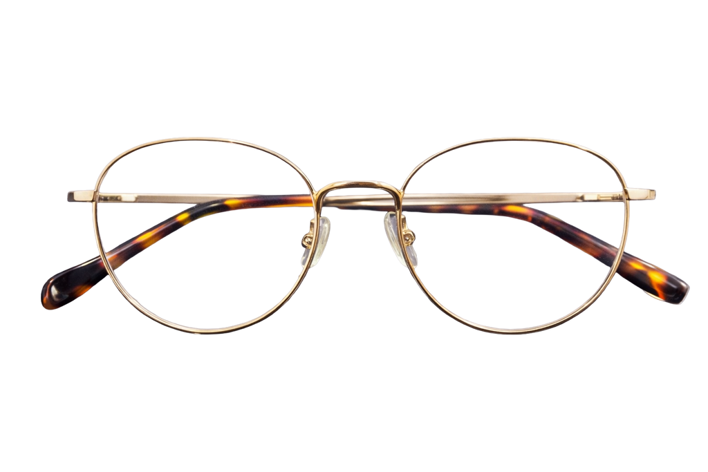 Full-Rim Round Eyeglasses | Gold Metal Optical Frames with Tortoiseshell Temple Tips