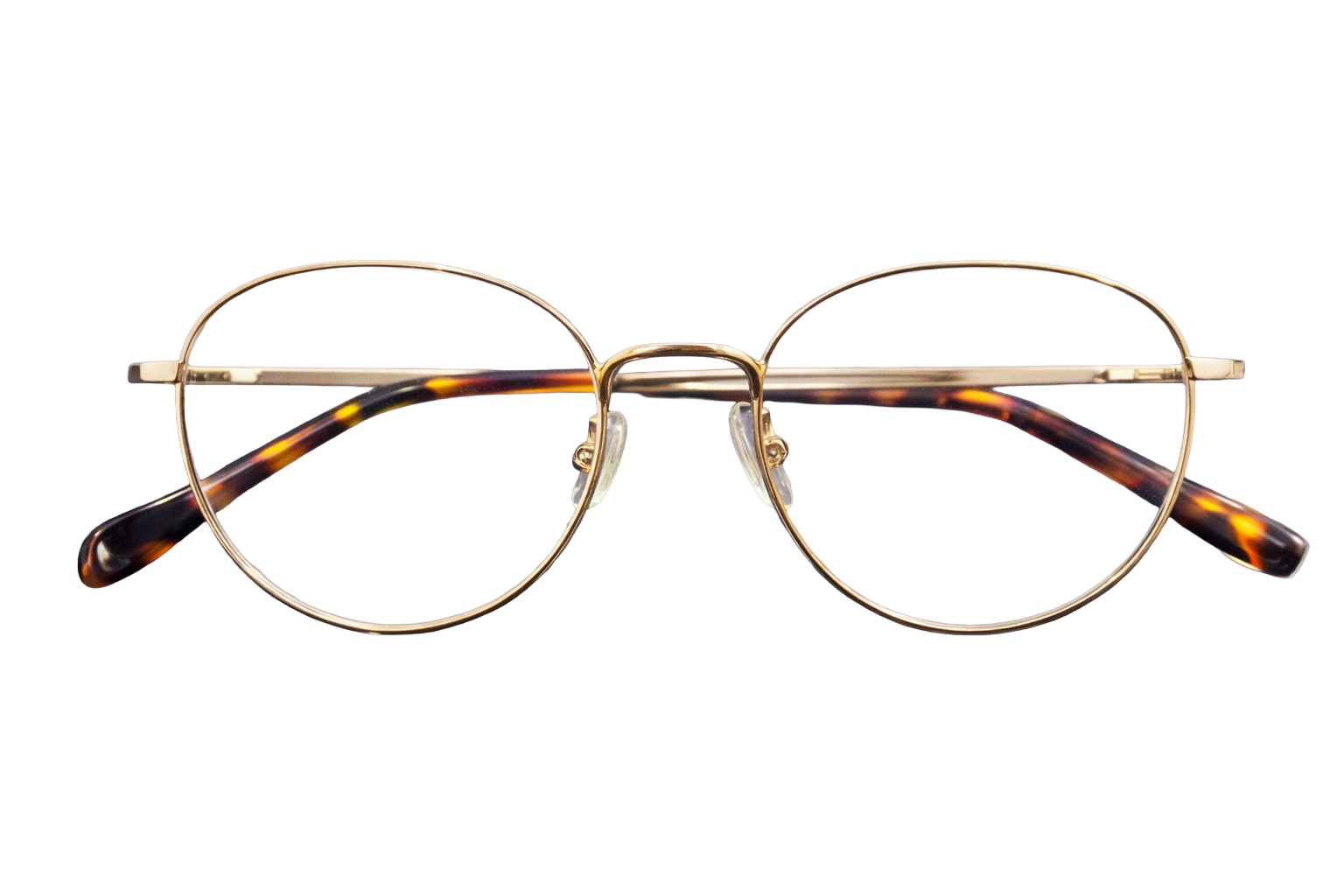 Full-Rim Round Eyeglasses | Gold Metal Optical Frames with Tortoiseshell Temple Tips