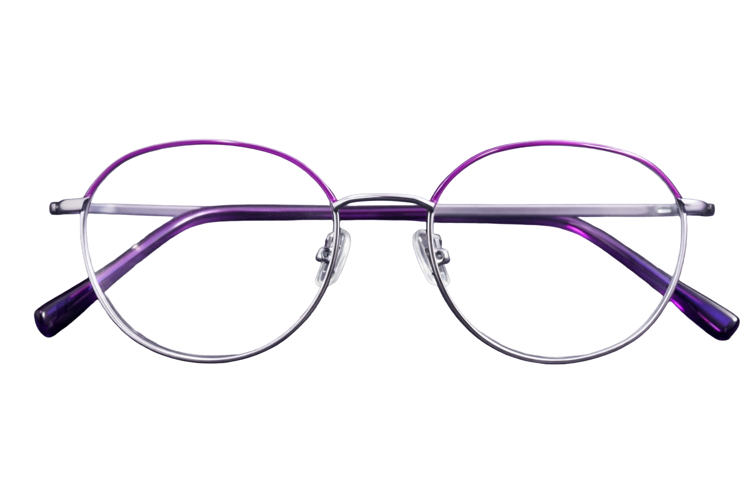 Full-Rim Round Eyeglasses | Dual-Tone Silver & Purple Metal Optical Frames