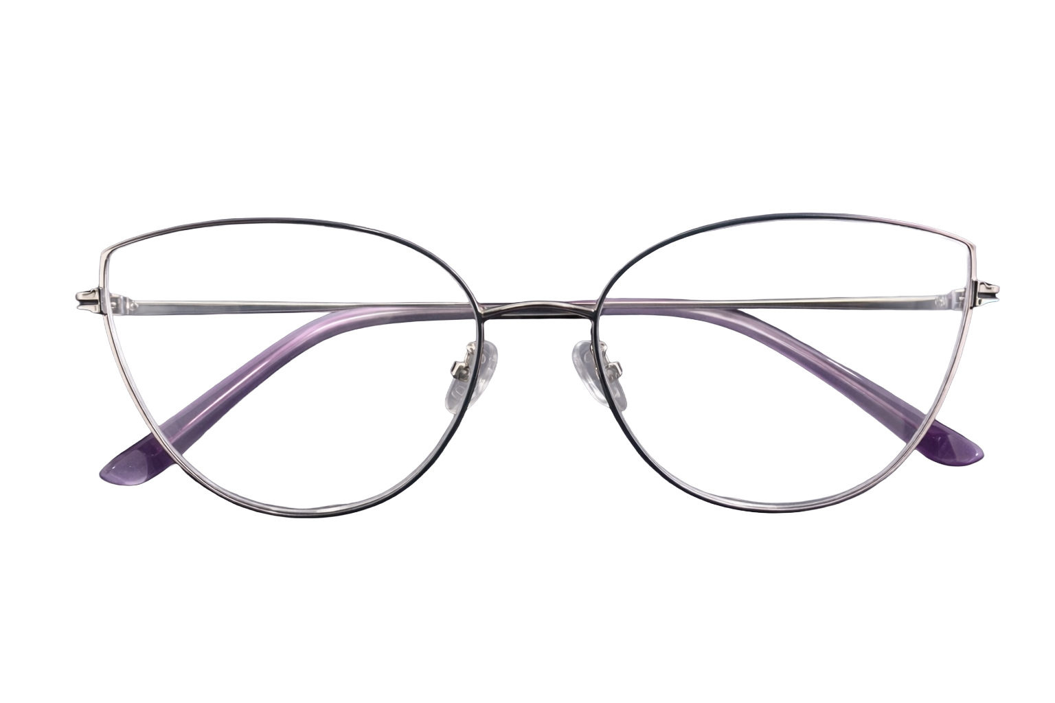 Silver to Purple Gradient Cat-Eye Eyeglasses | Full-Rim Thin Metal Optical Frames for Women