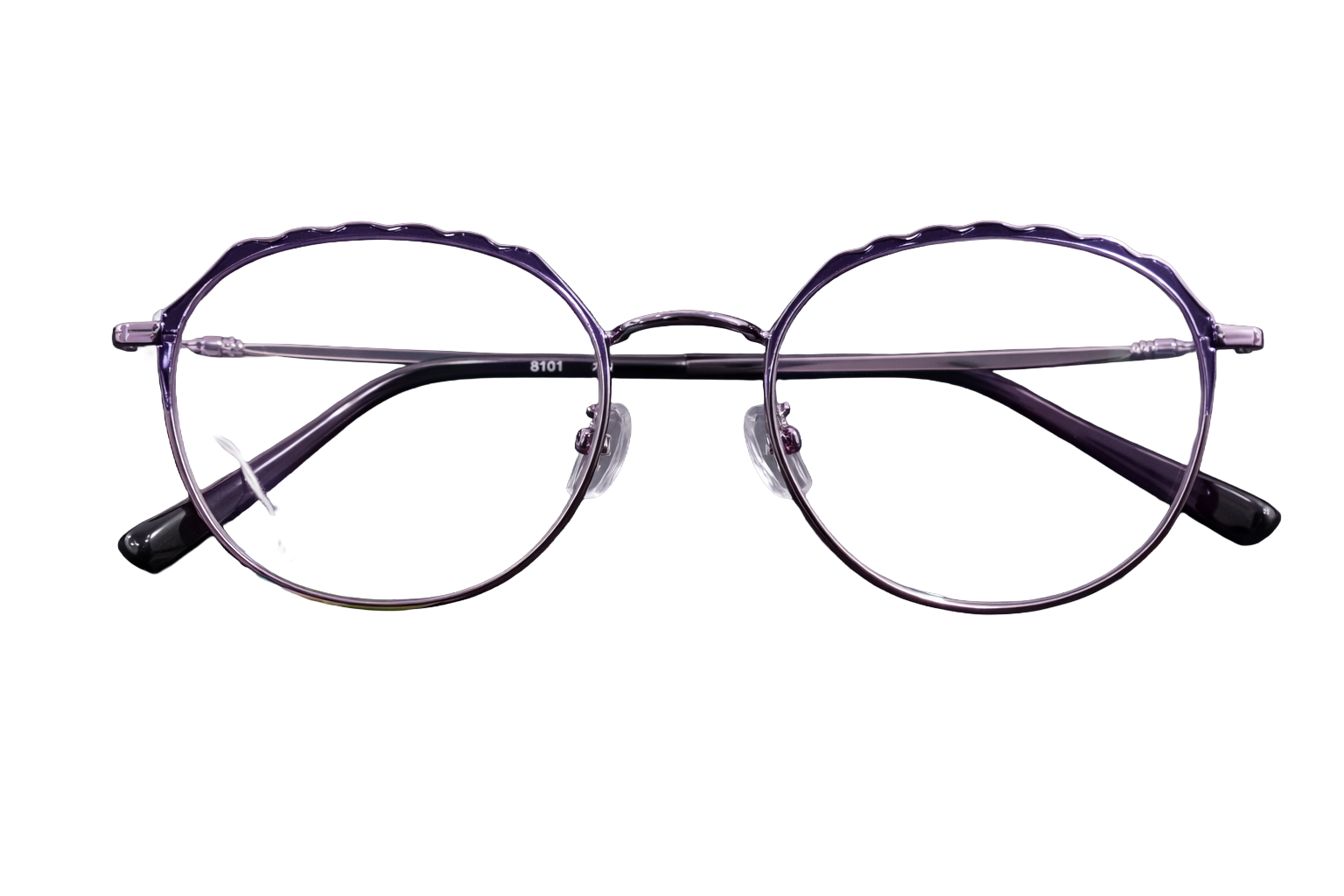 Purple Round Metal Eyeglasses with Scalloped Rim | Full-Rim Lightweight Optical Frames for Women