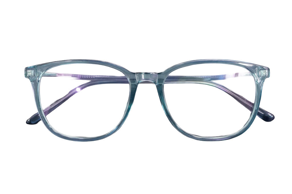 Teal Transparent Acetate Eyeglasses with Anti-Reflective Purple-Green Tint Lenses | Full-Rim Stylish Optical Frames