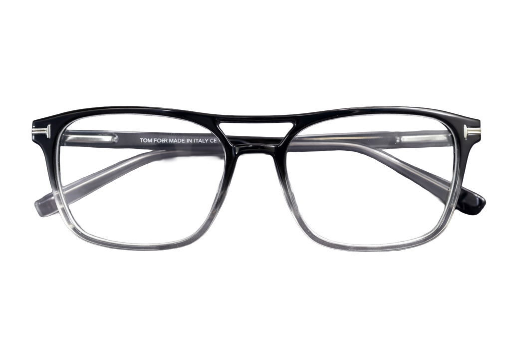Black & Clear Rectangular Eyeglasses with Double Bridge | Full-Rim Acetate Optical Frames for Men & Women