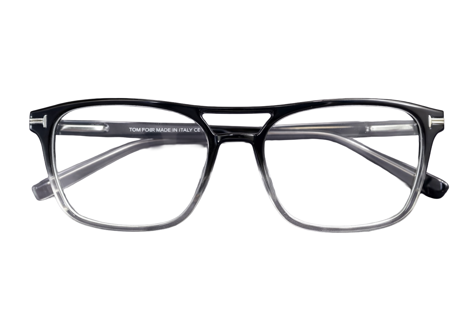 Black & Clear Rectangular Eyeglasses with Double Bridge | Full-Rim Acetate Optical Frames for Men & Women