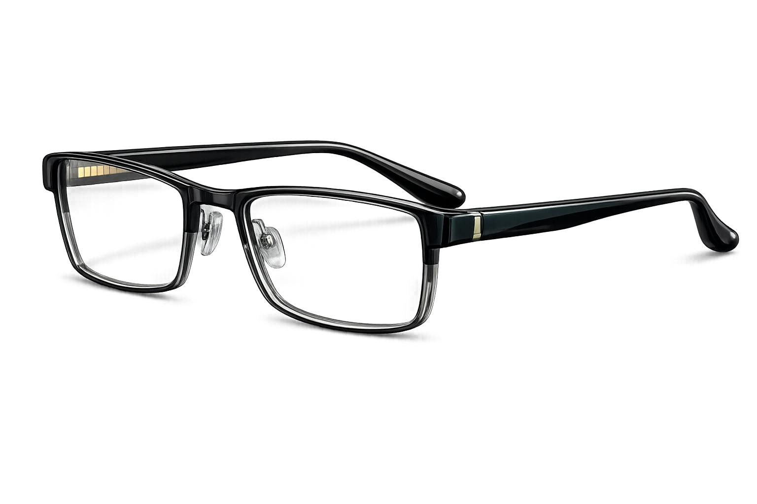 Black Rectangular Eyeglasses with Green Accent Temples | Full-Rim Acetate Optical Frames for Men